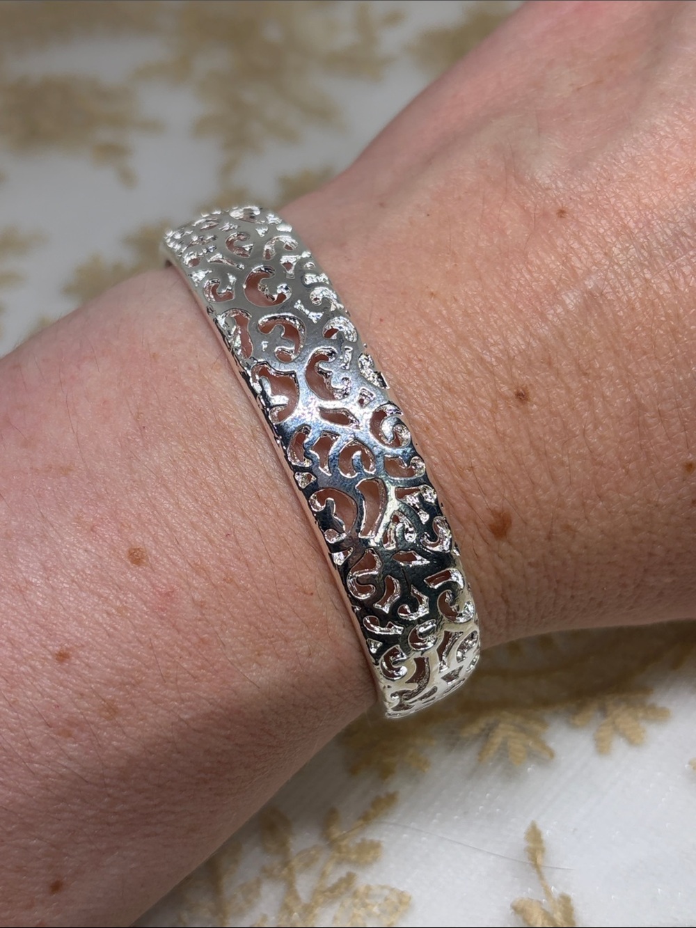 925 Sterling Silver Filigree Open Cuff Bracelet Quiet Luxury Boho French Market